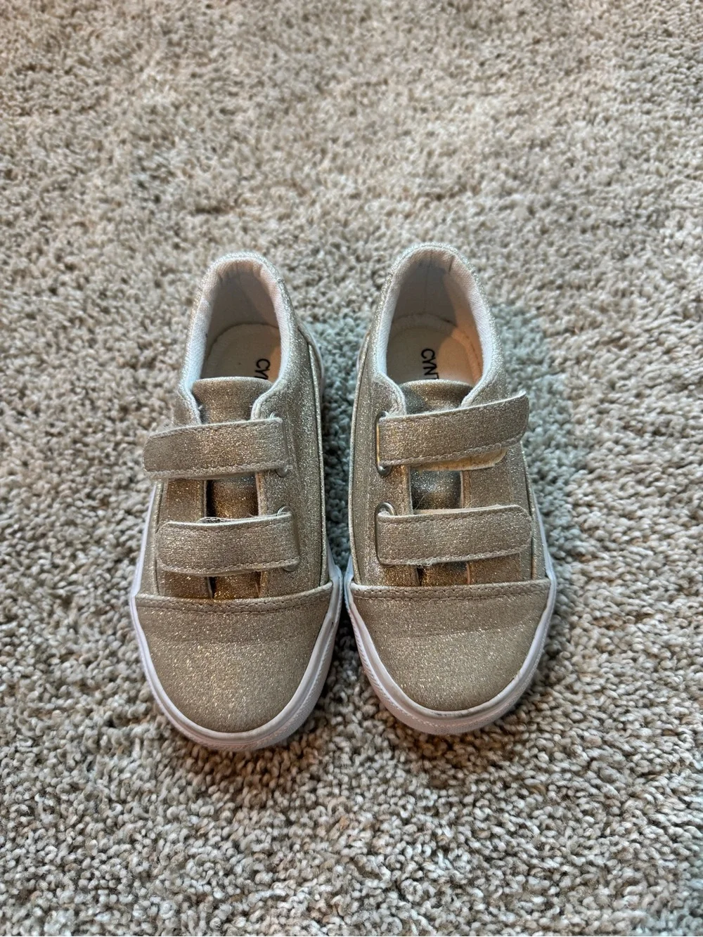 Girls Gold Glitter Sneakers Velcro Strap Shoes Slip on shoes size 9
